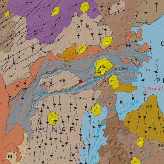 Geological units near the Terra Nordica site in Kasei Valles