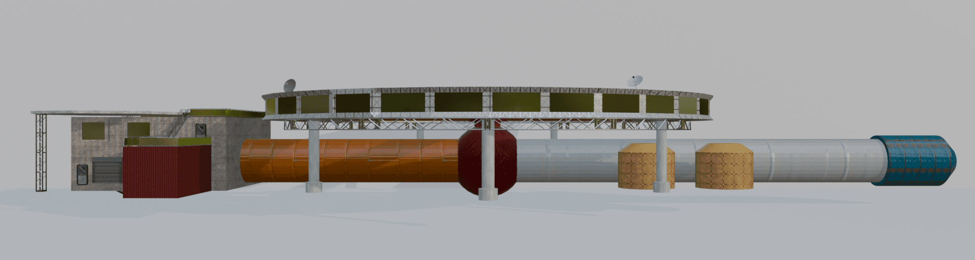 Utopia Center side elevation showing ring, central sphere, and extension arm