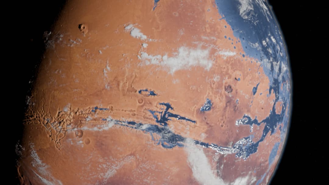 Blue-toned regional Mars terrain reference